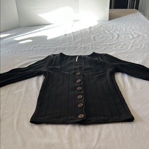 Free People Ribbed 3/4 Sleeve Top in Black